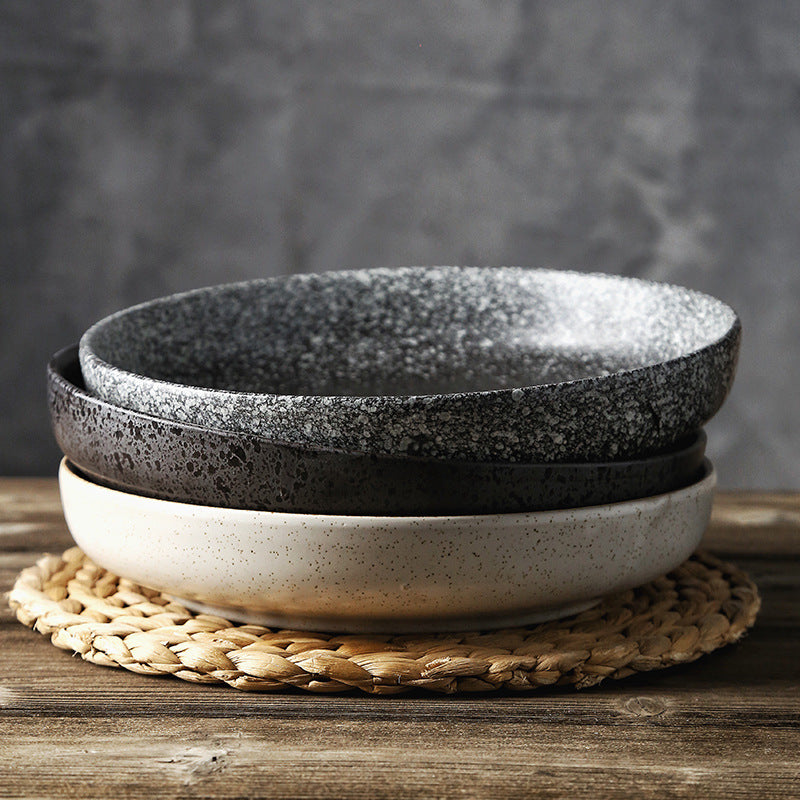 Japanese Deep Round Ceramic Dish Plate, Restaurant Home Salad Dish Plate, Kitchen Creative Cutlery Soup Plate