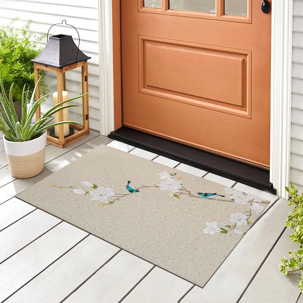 White Flower and Birds PVC Entrance Mat