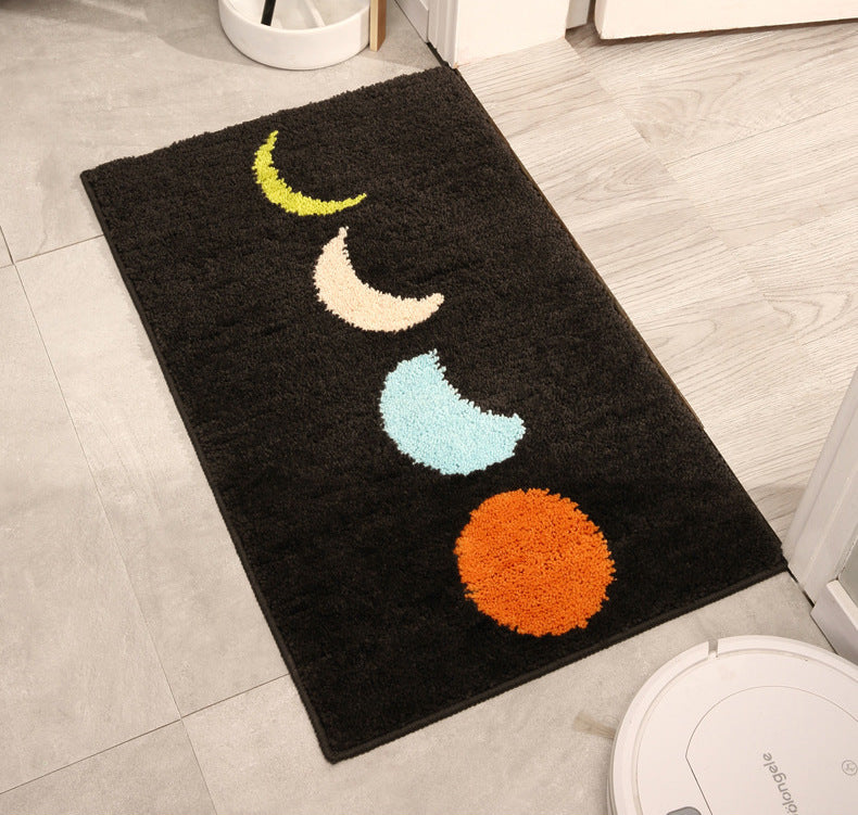 Moon Phase Bath Mat Black Background, Bathroom Rug, Soft Plush Water-Absorbent Mat, Machine Washable