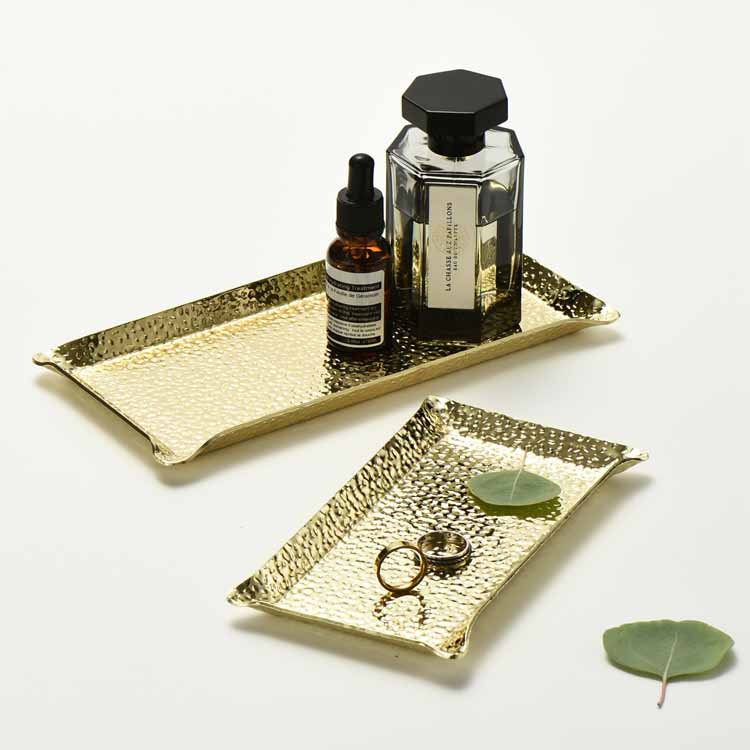 Nordic Style Gold Embossed Pattern Stainless Steel Jewelry Tray, Decoration Tray