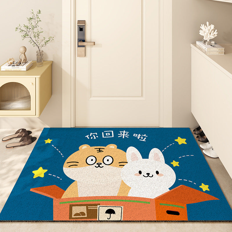 Feblilac Cartoon Tiger and Rabbit PVC Coil Door Mat