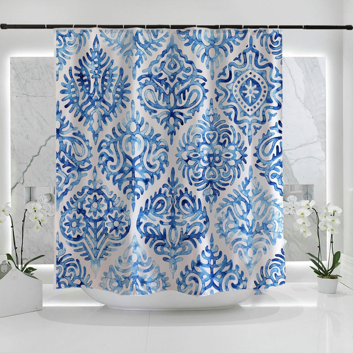 Blue Ink Moroccan Shower Curtain