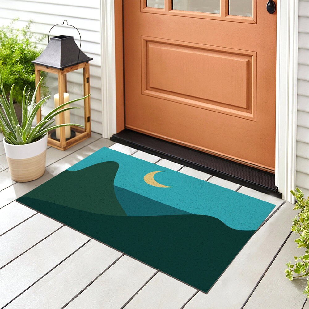 Night Mountain and Moon Pattern PVC Entrance Mat