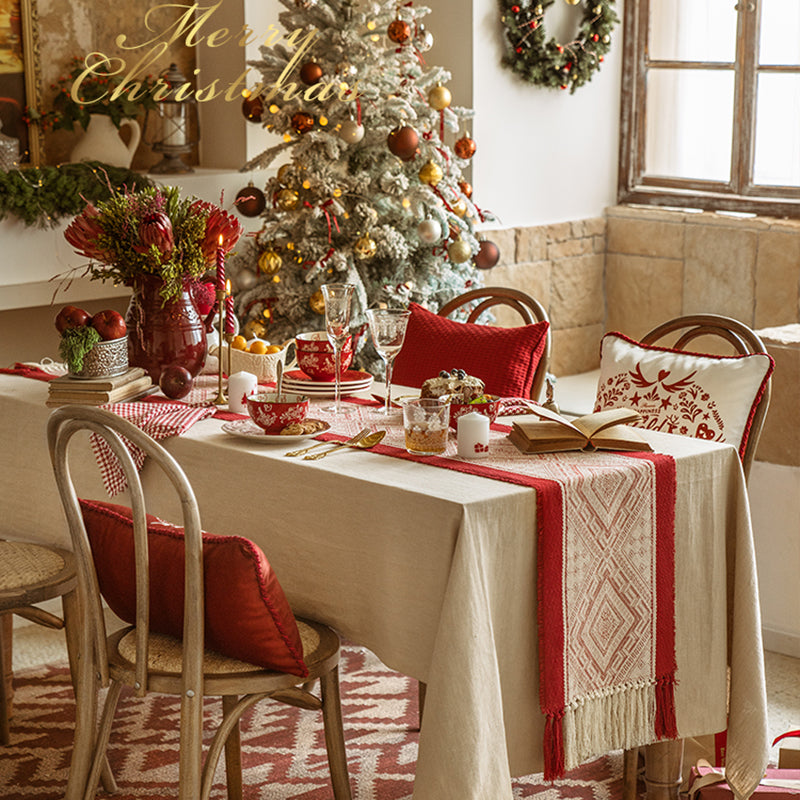Christmas table flag red festival New Year Nordic high-end light luxury jacquard tablecloth table flag TV cabinet coffee table cover towel Jingle Jingle, Jingle bells