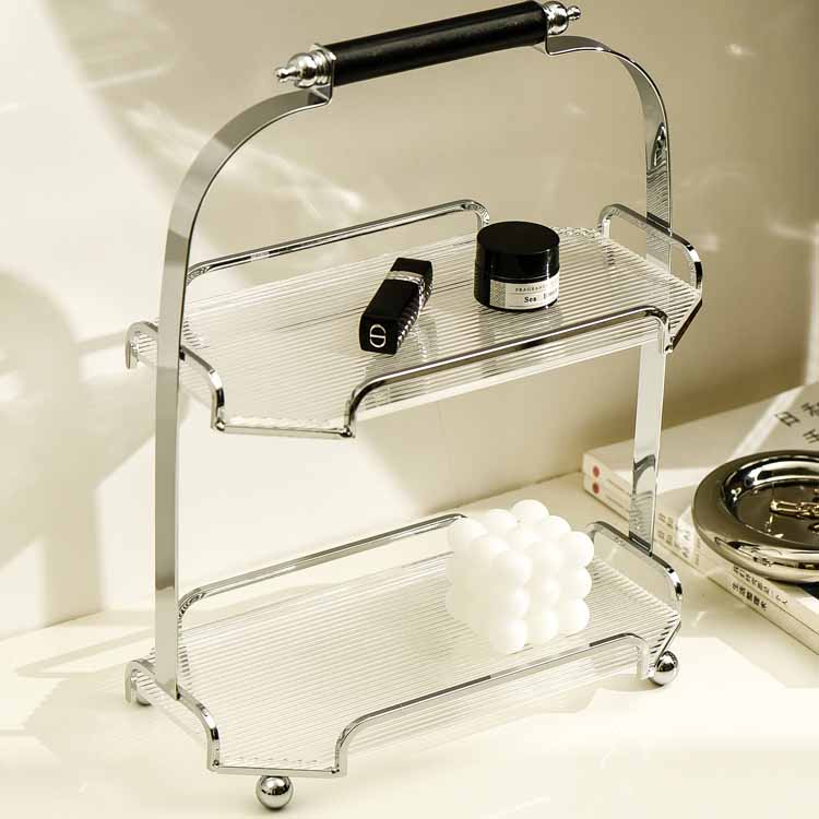 Nordic Style Light Luxury Silver Iron Art Acrylic Double Octagonal Storage Rack Black/Silver/Cream, Cosmetics Shelves, Jewelry Tray, Decoration Tray