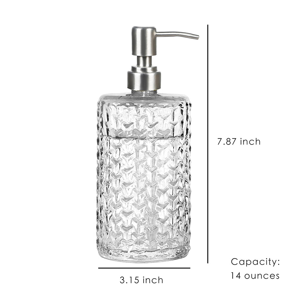 Clear Glass Soap Dispenser, Arrow Design Pump Bottle, 400ml/14 oz
