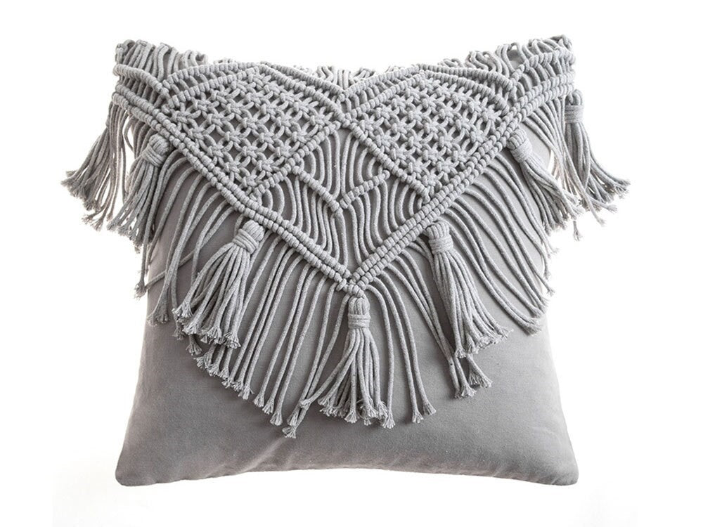 Macrame Tassels Pillow Cover, Boho Style Handmade Woven Cover