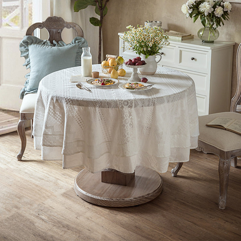 Large round table tablecloth Nordic solid color lace tablecloth net red ins white tablecloth retro cotton linen European tablecloth Natural ramie fabric cotton thread embroidery design fresh and natural style