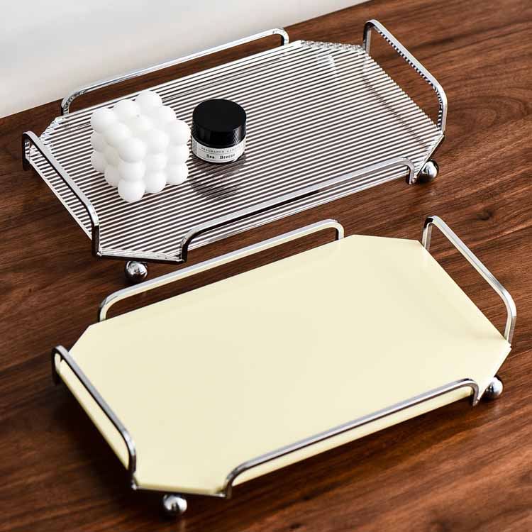 Nordic Style Light Luxury Iron art acrylic octagon tray Sliver/Cream/Black, Jewelry Tray, Decoration Tray