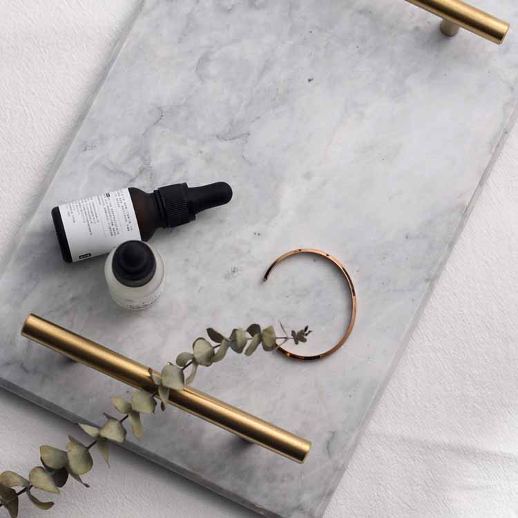 Nordic Style Natural Marble Gold Handle Tray, Service Plate, Jewelry Tray, Decoration Tray