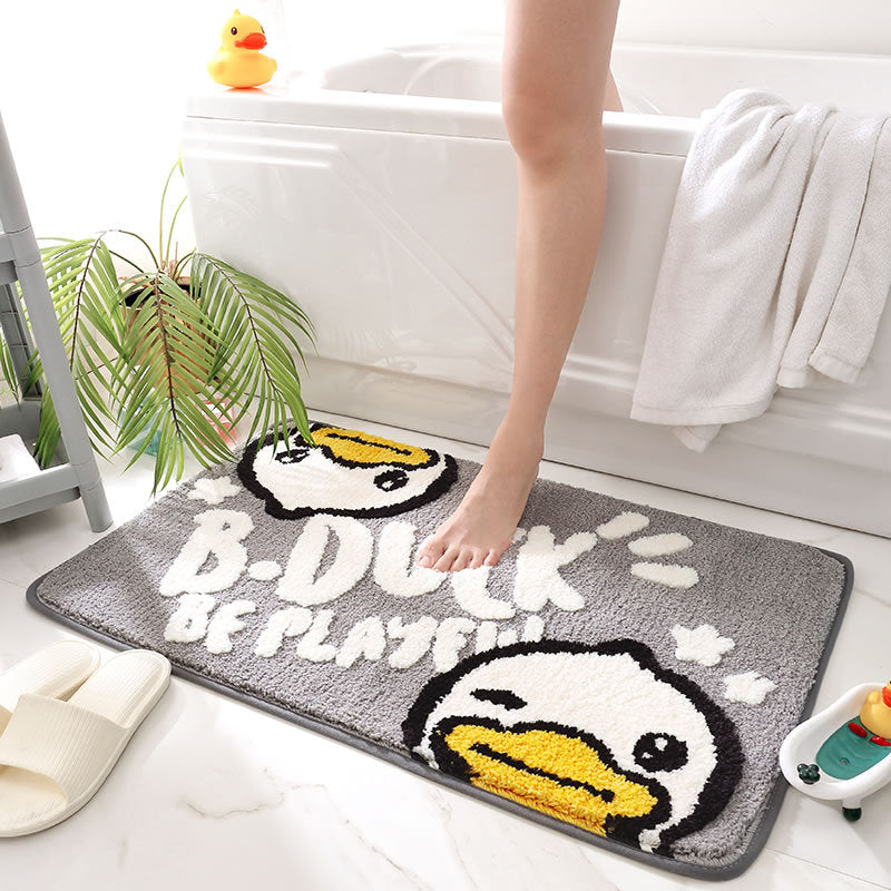 Gray and White Duck Bath Mat