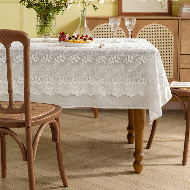 Annie lace tablecloth French light luxury high-end white American cotton and linen tablecloth coffee table cloth Nordic ins style Three-dimensional and exquisite embroidery, the beauty is more specific