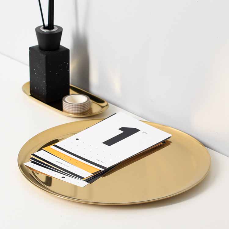 Nordic Style Gold Stainless Steel Round Metal Tray 11"x11", Service Plate, Jewelry Tray, Decoration Tray