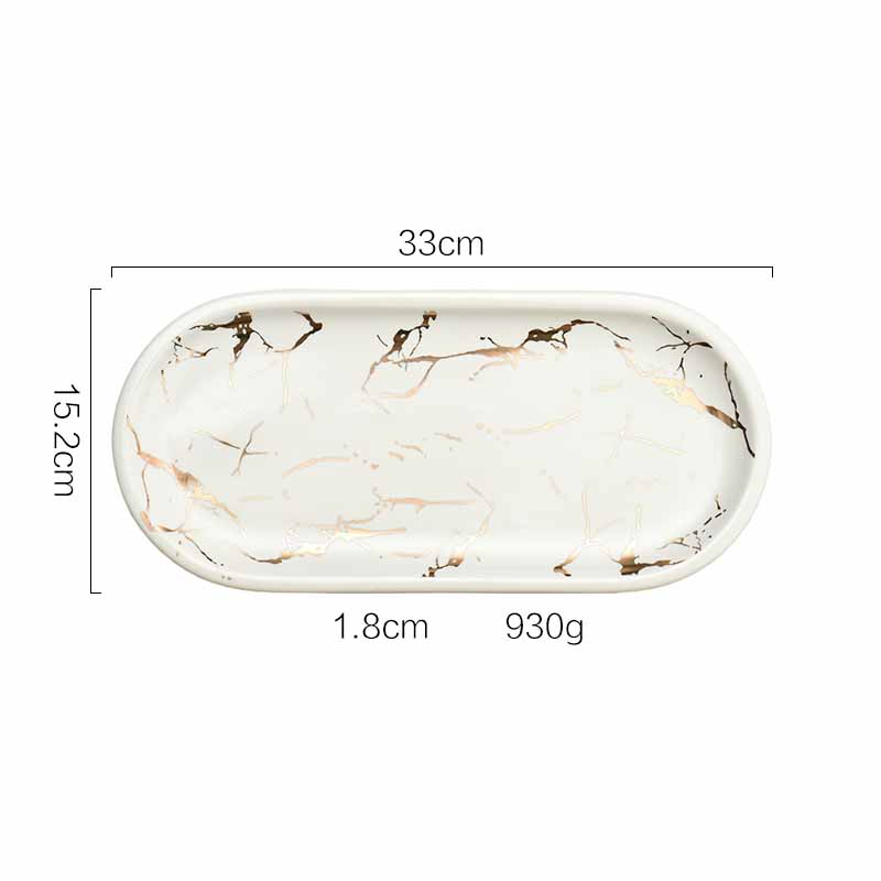Nordic Style Light Luxury Gold Thread Marbled Ceramic Oval Green/White/Black Storage Tray, Service Plate, Jewelry Tray, Decoration Tray