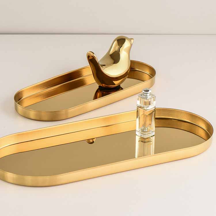 Nordic Style Gold Oval Stainless Steel Jewelry Tray, Decoration Tray