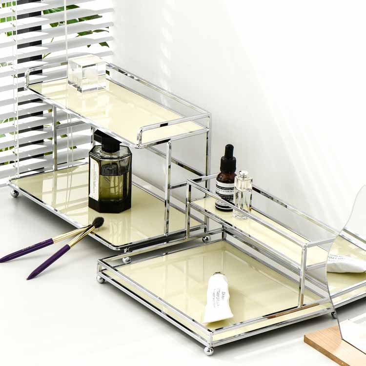 Nordic Style Light Luxury Silver Iron Art Acrylic Double Storage Rack, Cosmetics Shelves, Jewelry Tray, Decoration Tray