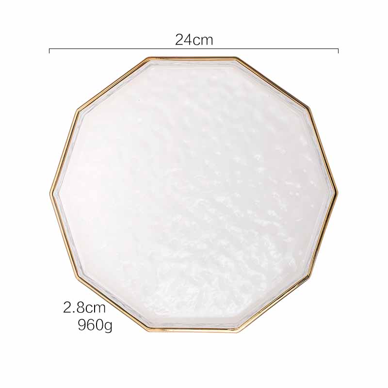 Nordic Style Golden Trimming Glass Decagon Tray, Cake Plate, Aromatherapy Tray, Jewelry Tray, Decoration Tray