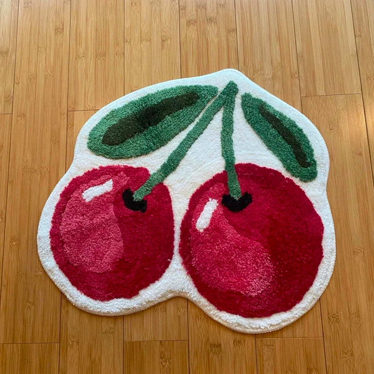 Cute Cherry Bath Mat, Red Fruit Bathroom Rug, Soft Plush Water-Absorbent Mat, Multiple Sized Anti Slip Toilet Mat, Soft Thick Bathroom Carpet, Art Bathroom Mats, Best Bath Rugs, Tufting Art Rug for Bathroom Toilet Bathtub