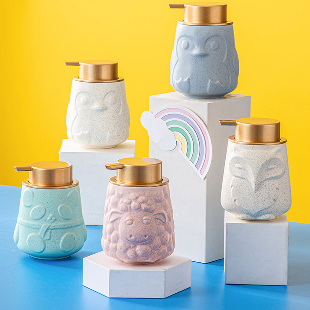 Ceramic Soap Dispenser, Liquid Bathroom Bottle, Cute Animal Design, Refillable Reusable Lotion Pump for Bathroom Kitchen, 350ml/11.83oz