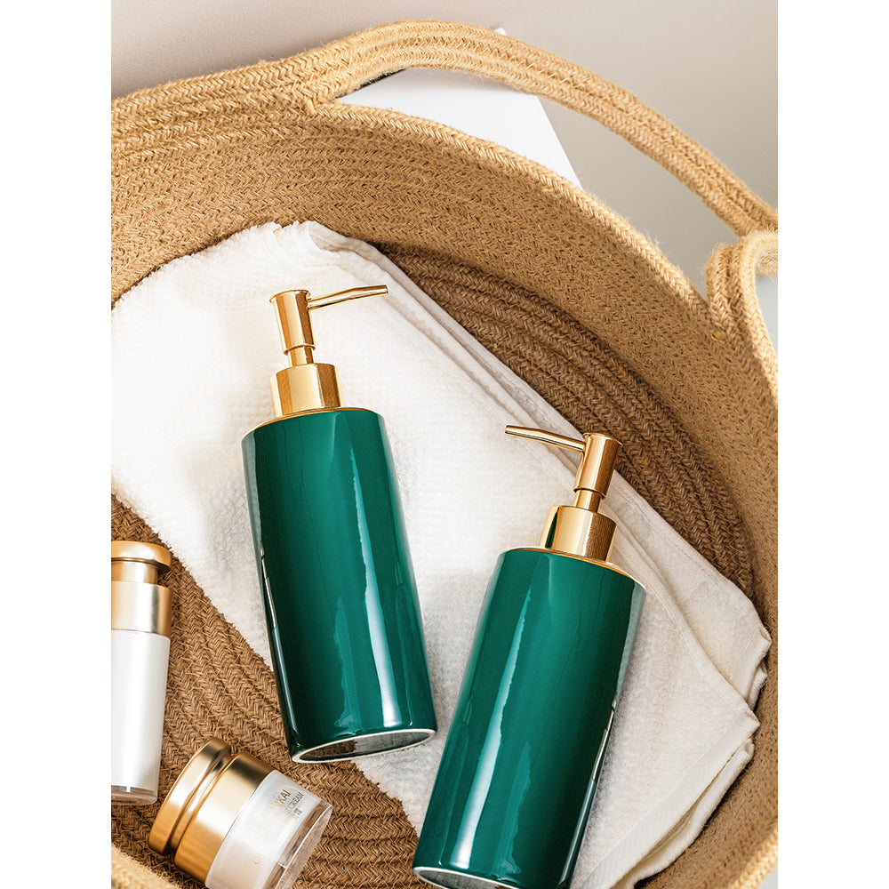 Luxury Green Glass Soap Dispenser, European Style Pump Bottle, 400ml/13.72 oz