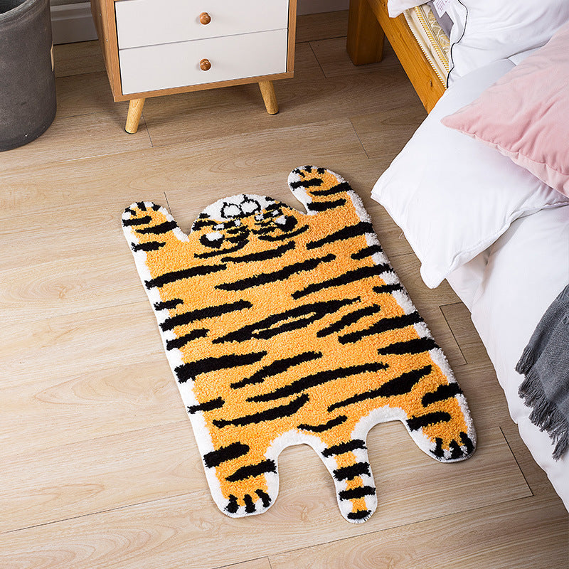 Cartoon Tiger Bath Mat Bedroom Rug, Cute Animal Soft Plush Water-Absorbent Mat, Machine Washable