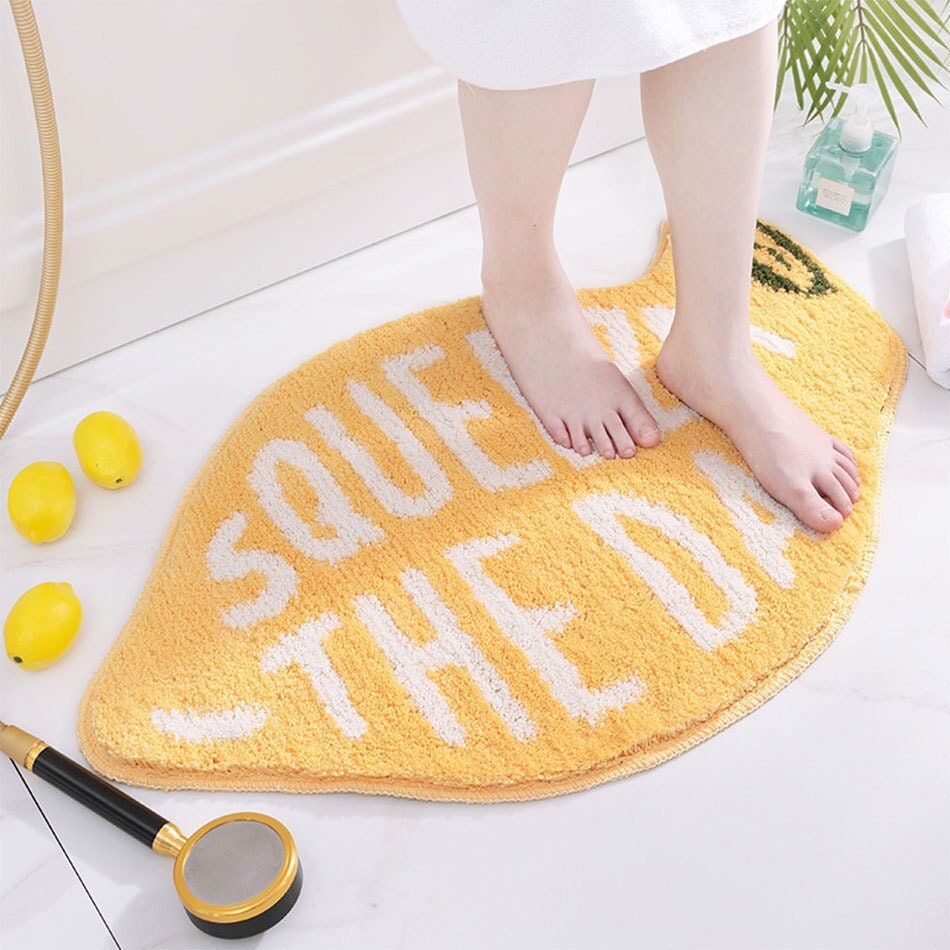 Feblilac Cute Peach Lemon Bath Mat | Bathroom Rug | Door Mat