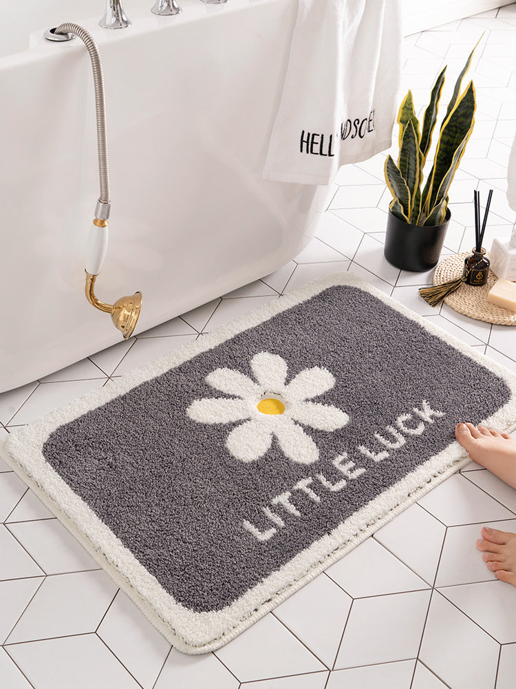 Feblilac Daisy Bath Mat Little Luck, Grey White Flower Bathroom Rug, Soft Plush Water-Absorbent Multiple Sized Floral Anti Slip Toilet Mat, Soft Thick Bathroom Carpet, Art Bathroom Mats, Best Bath Rugs, Hot Shower Mat Non Slip, Toilet Rug for Bath