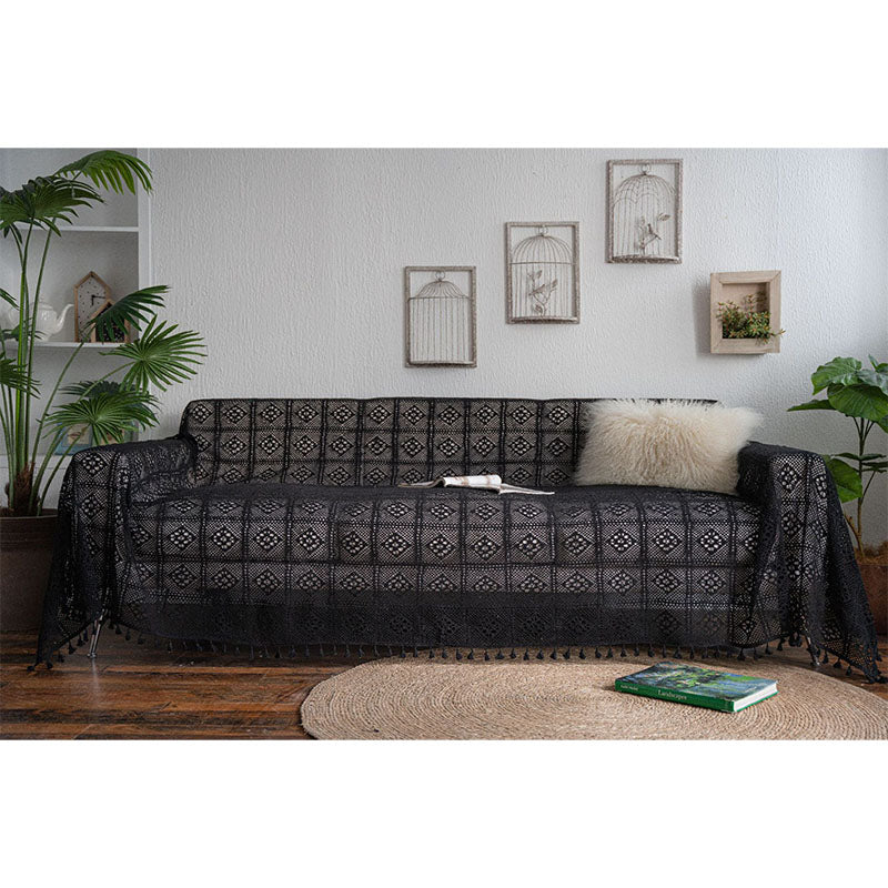 Black Hollow-Out Tassel Sofa Protector