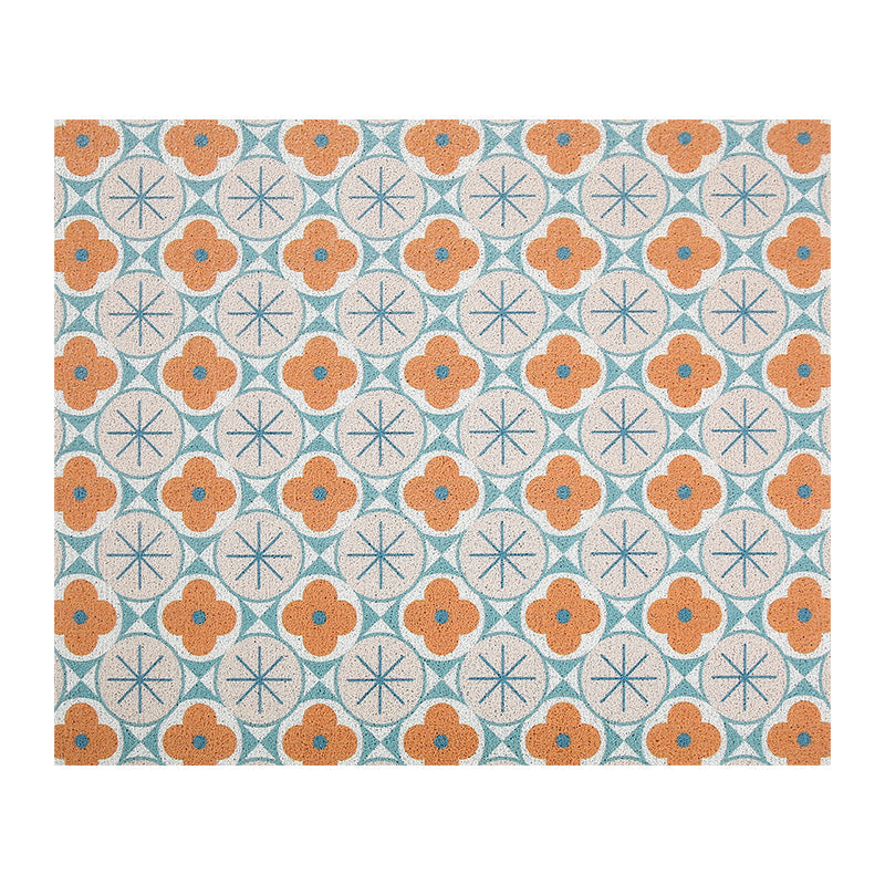 light blue and orange flower door mat