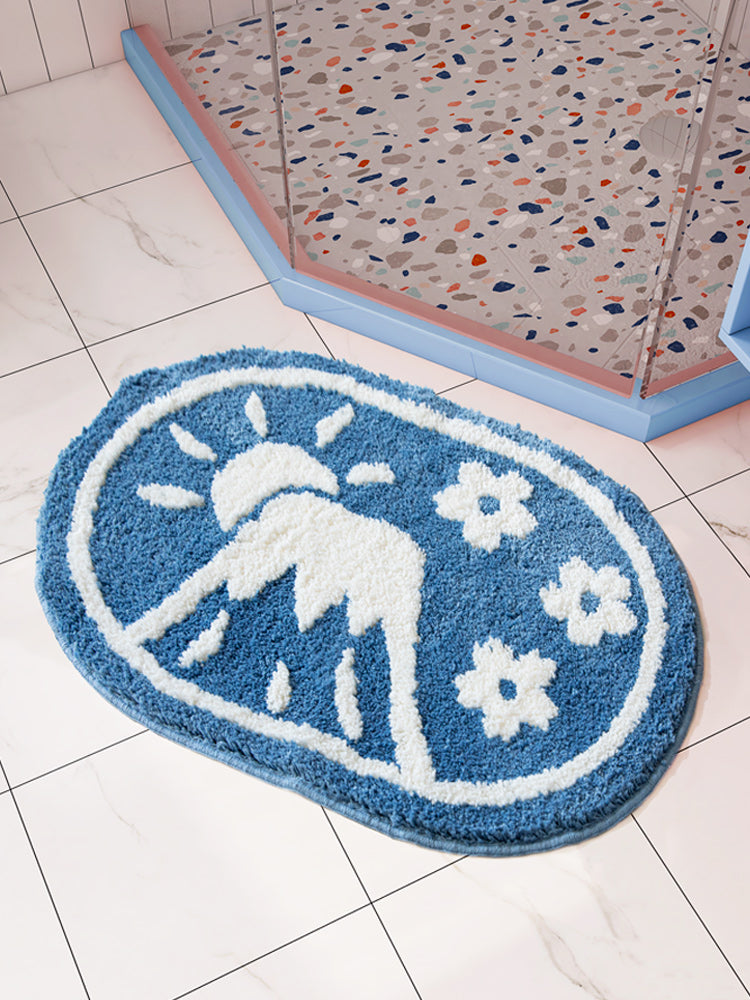 Blue Fuji Mountain and Sakura Blossom Bath Mat