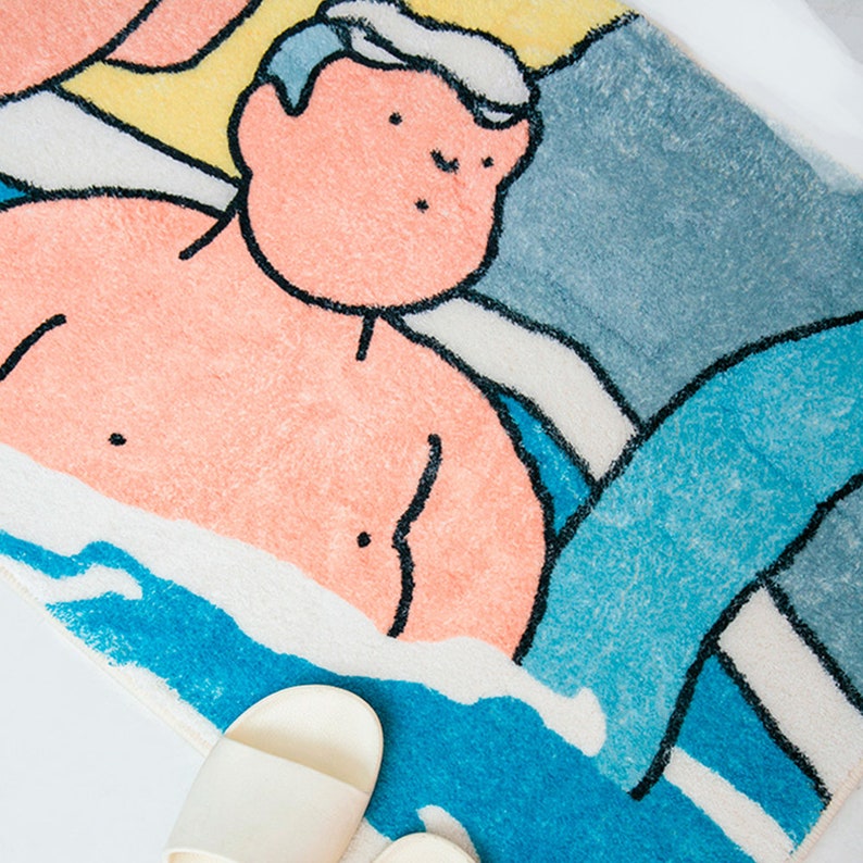 Feblilac Hot Spring Boy Bathroom Mat, Multiple Sized Non Slip Bathmat, Bathroom Rugs, Anti Slip Toilet Mat, Soft Thick Bathroom Carpet, Art Bathroom Mats, Best Bath Rugs, Hot Shower Mat Non Slip, Toilet Rug