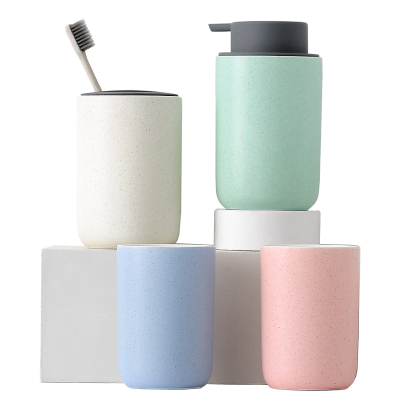Pink and Blue Bathroom Dispenser Mug Set