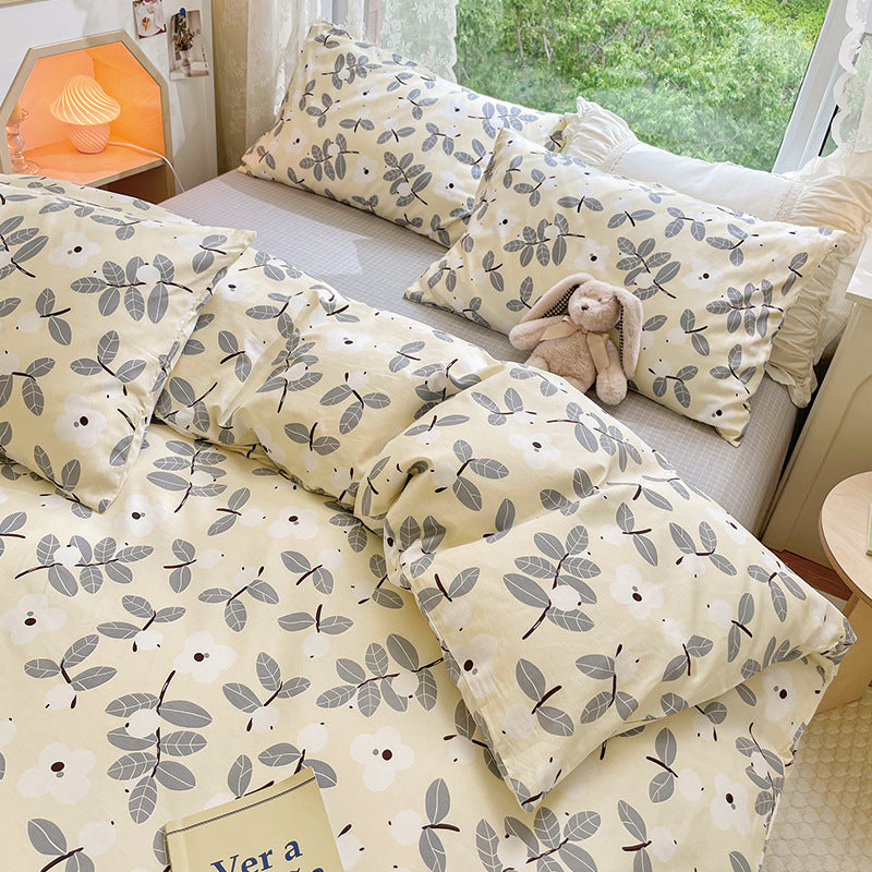White Gardenia Bedding Set Washable 60s Cotton Duvet Cover Bedding Set