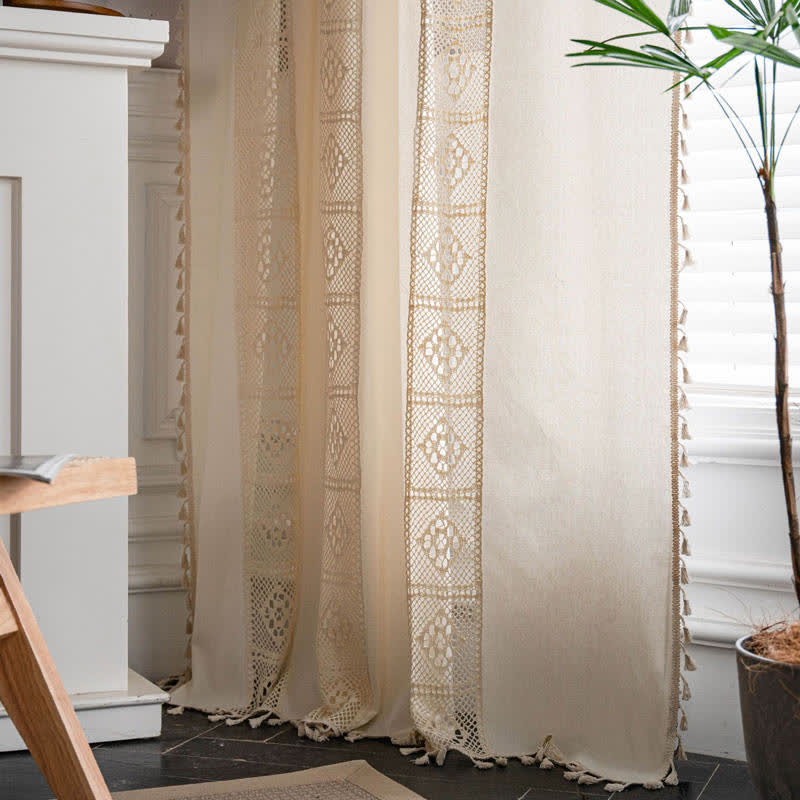 Beige Splicing Hollow-Out Light Filtering Curtain