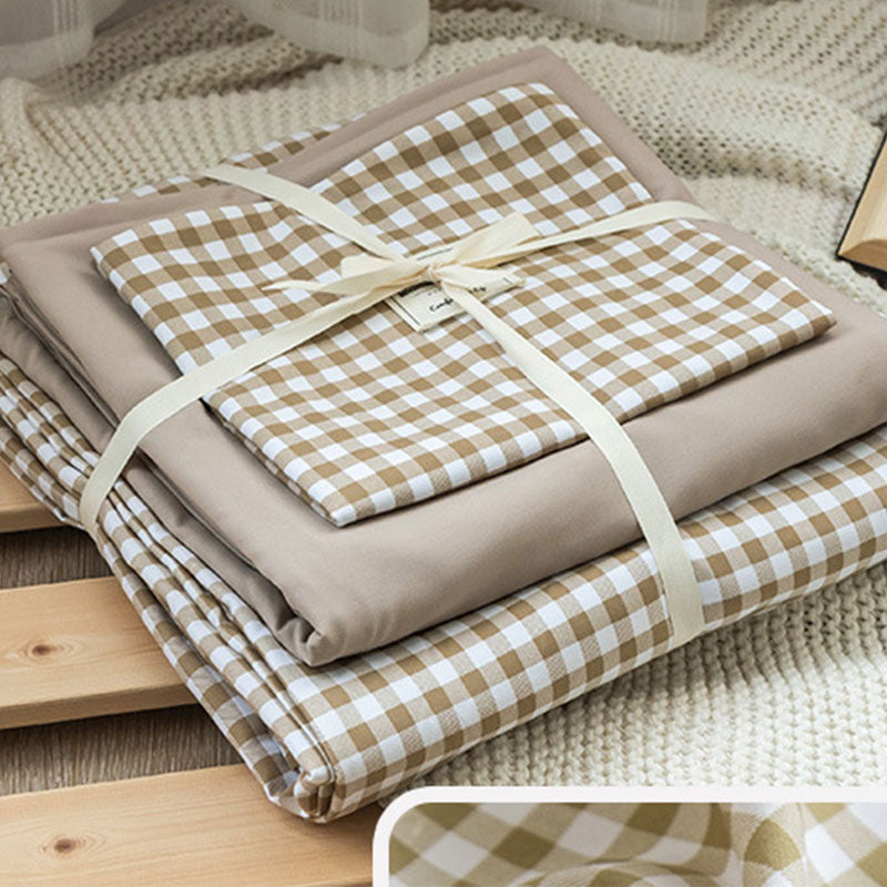 Beige Plaid Quilt Cover Bedsheet & 2*Pillowcases (4PCS)