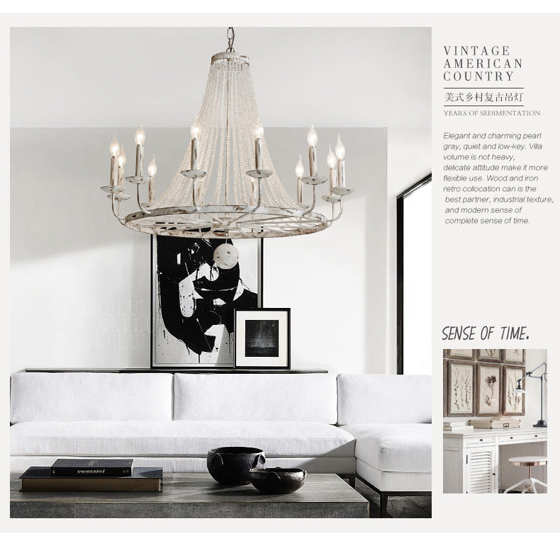 Aged Iron Wrought Crystal Chandelier