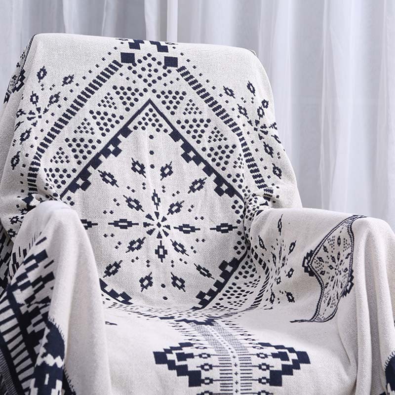 Bohemian Black & White Plaid Tassel Blanket