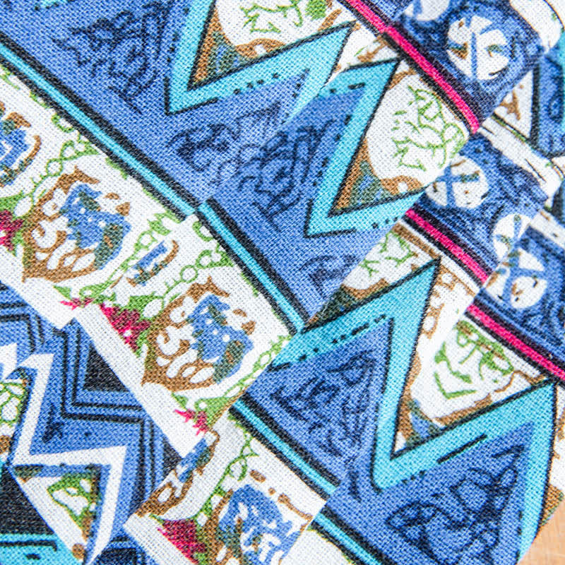 Blue Geometry Beige Tassel Light Filtering Curtain