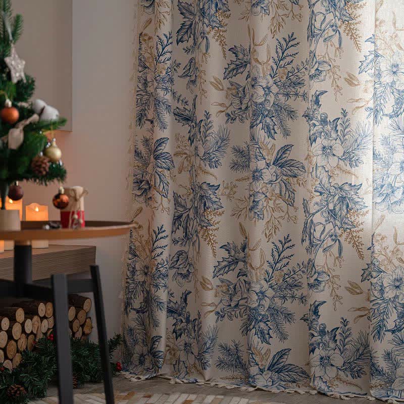 Blue Flower Pine Light Filtering Curtain