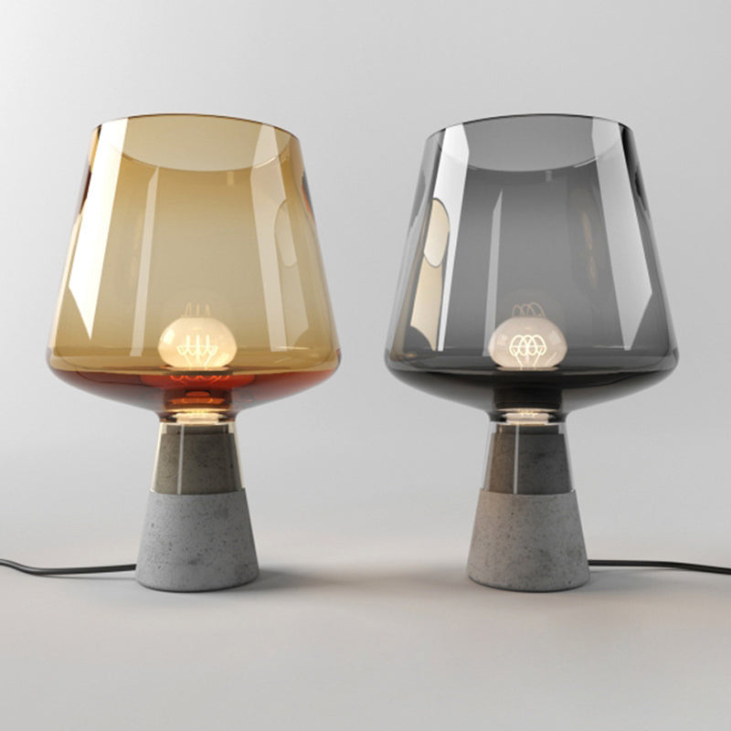 Cup Table Light Modern Smoke Gray/Amber Glass 8"/10" Wide 1 Head Nightstand Lamp with Cement Base