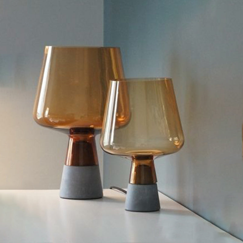 Cup Table Light Modern Smoke Gray/Amber Glass 8"/10" Wide 1 Head Nightstand Lamp with Cement Base