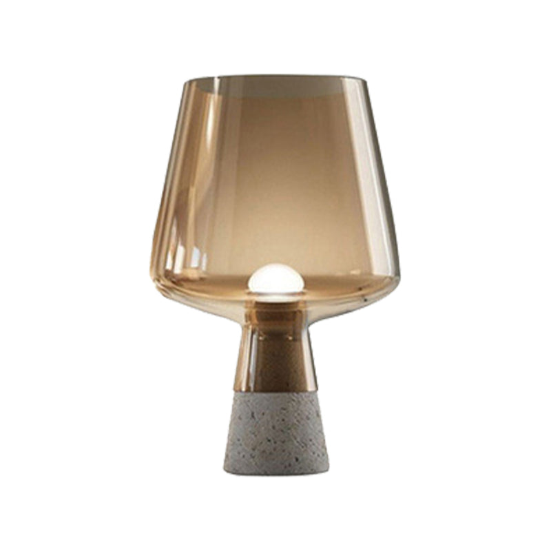Cup Table Light Modern Smoke Gray/Amber Glass 8"/10" Wide 1 Head Nightstand Lamp with Cement Base
