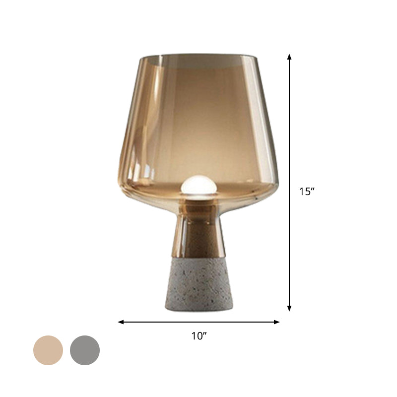 Cup Table Light Modern Smoke Gray/Amber Glass 8"/10" Wide 1 Head Nightstand Lamp with Cement Base