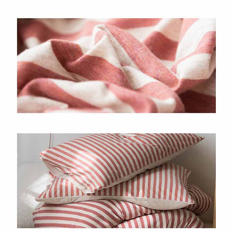 Green/Blue/Orange/Pink/Grey Yarn-Dyed Stripe Knit Fabric Duvet Cover Bedding Set Cotton Bedding Set