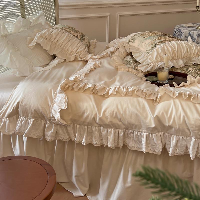 100% Cotton Renaissance French Romance Style Lacy Duvet Cover Bedding Set