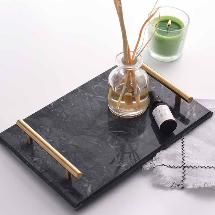 Nordic Style Natural Marble Gold Handle Tray, Service Plate, Jewelry Tray, Decoration Tray