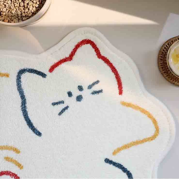 Cute White Cat Bath Mat