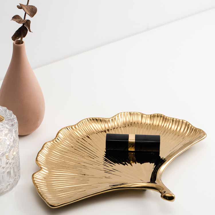 Nordic Style Bubble Pattern Gold Trim Ceramic Tray, Service Plate, Jewelry Tray, Decoration Tray