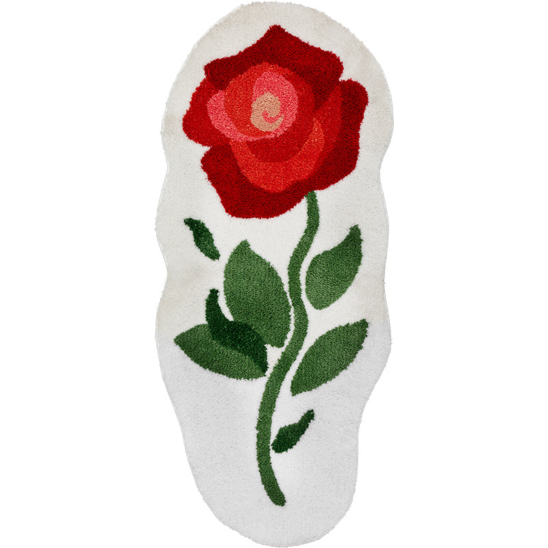 Red Rose Bedroom Runner Mat, Floral Bathroom Rug, Soft Plush Anti Slip Mat for Bedroom Bathroom, Soft Thick Area Carpet