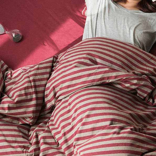 Pink/Grey Yarn-Dyed Stripe Knit Fabric Bedding Set Cotton Duvet Cover Bedding Set